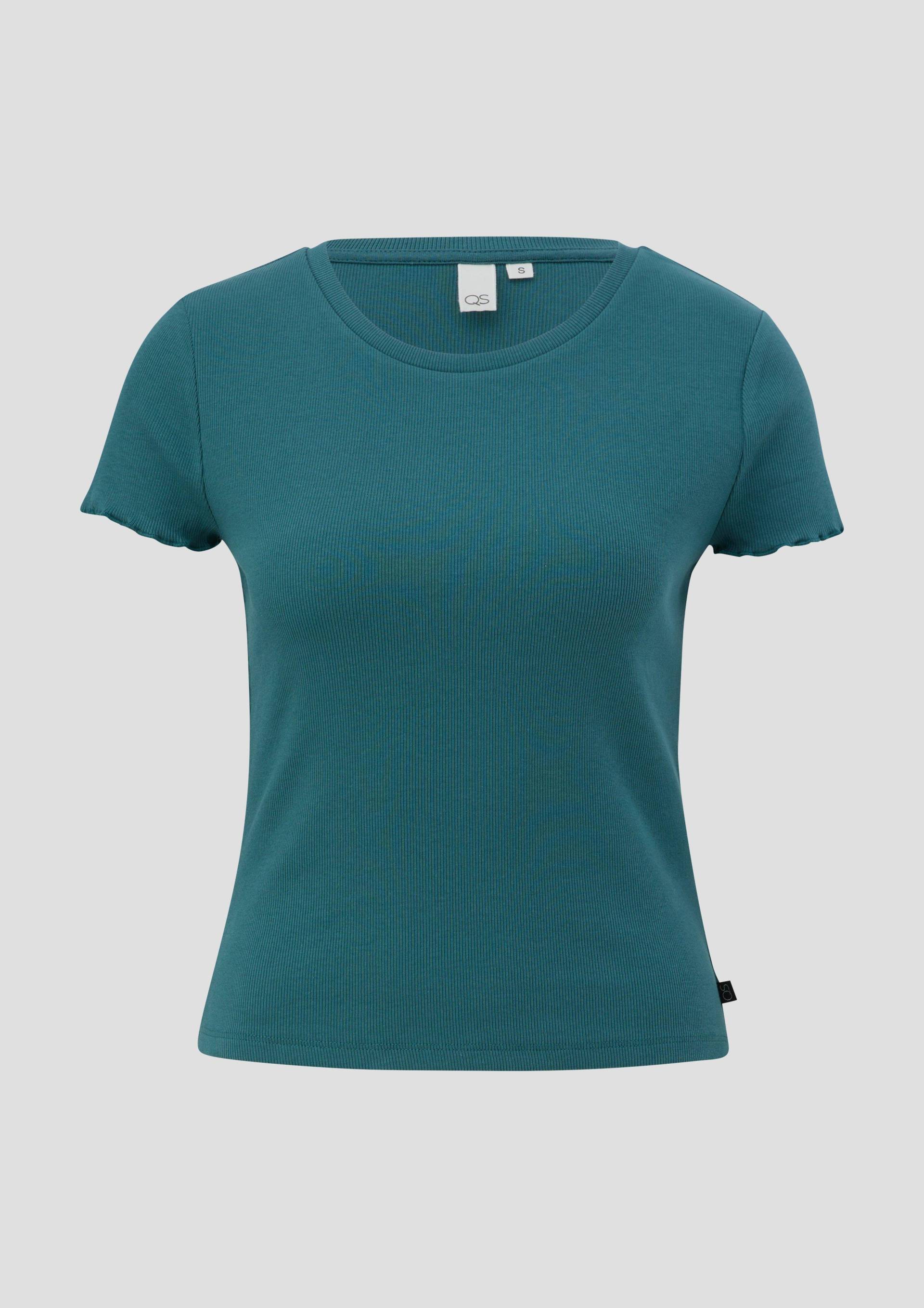 QS - Leicht verkürztes T-Shirt aus Rippstrick, Damen, Blau von QS