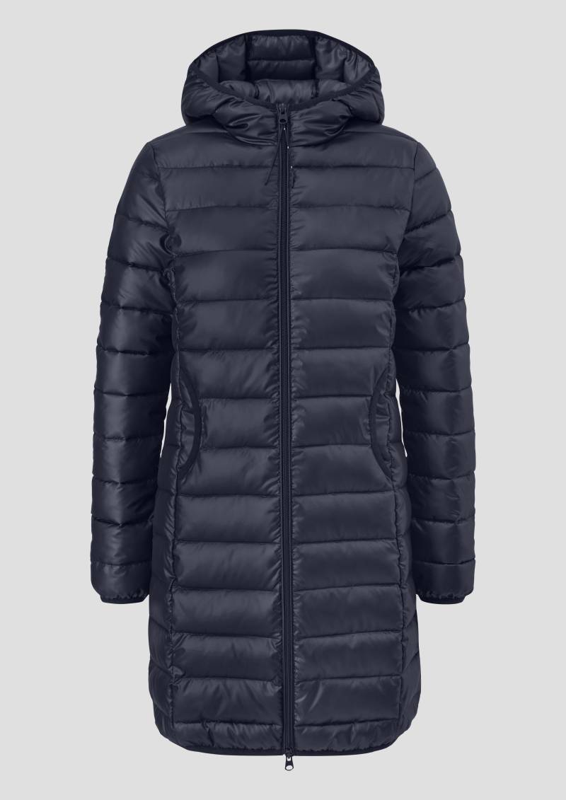 QS - Leicht wattierter Steppmantel mit Kapuze, Damen, blau von QS