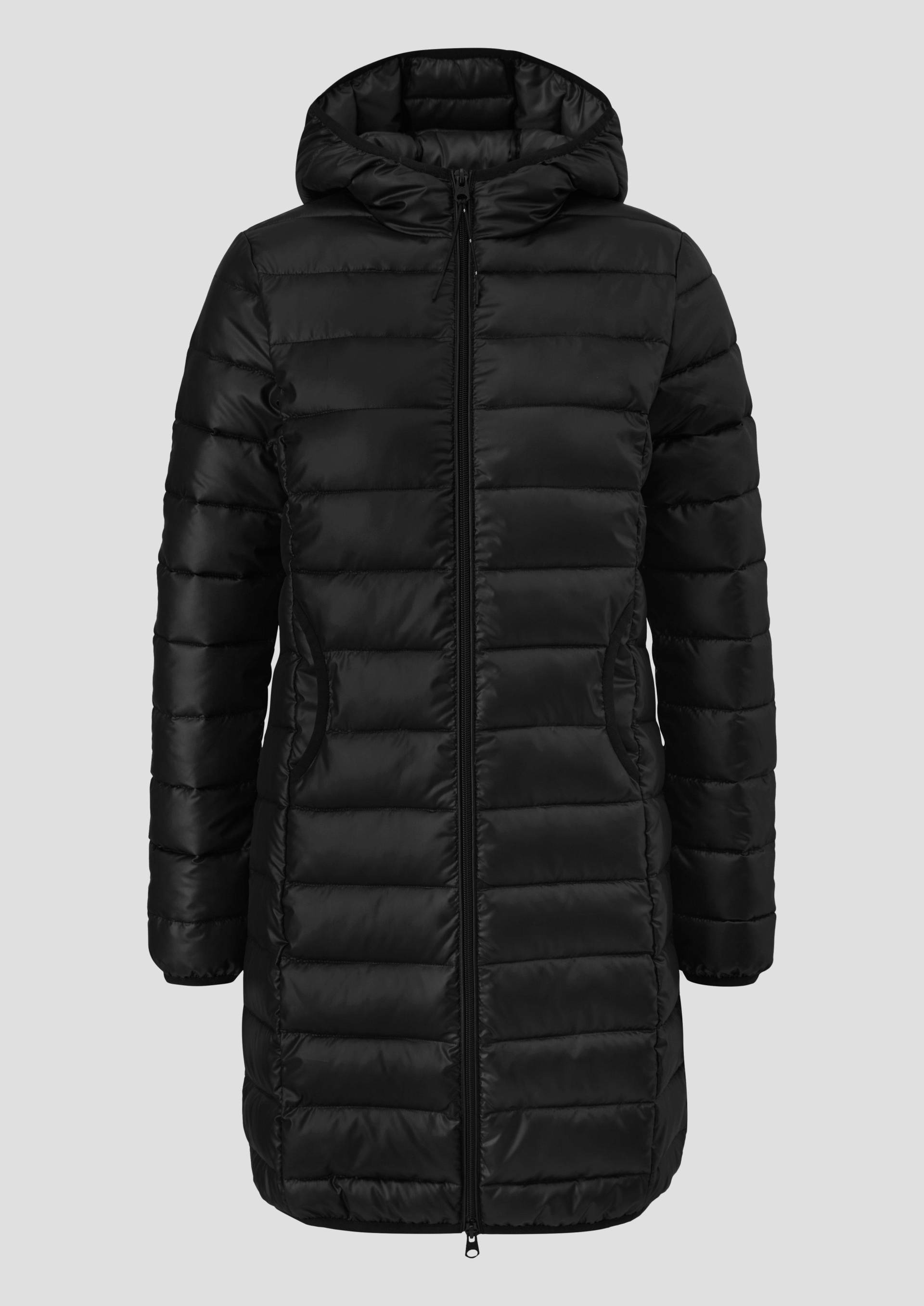 QS - Leicht wattierter Steppmantel mit Kapuze, Damen, schwarz von QS