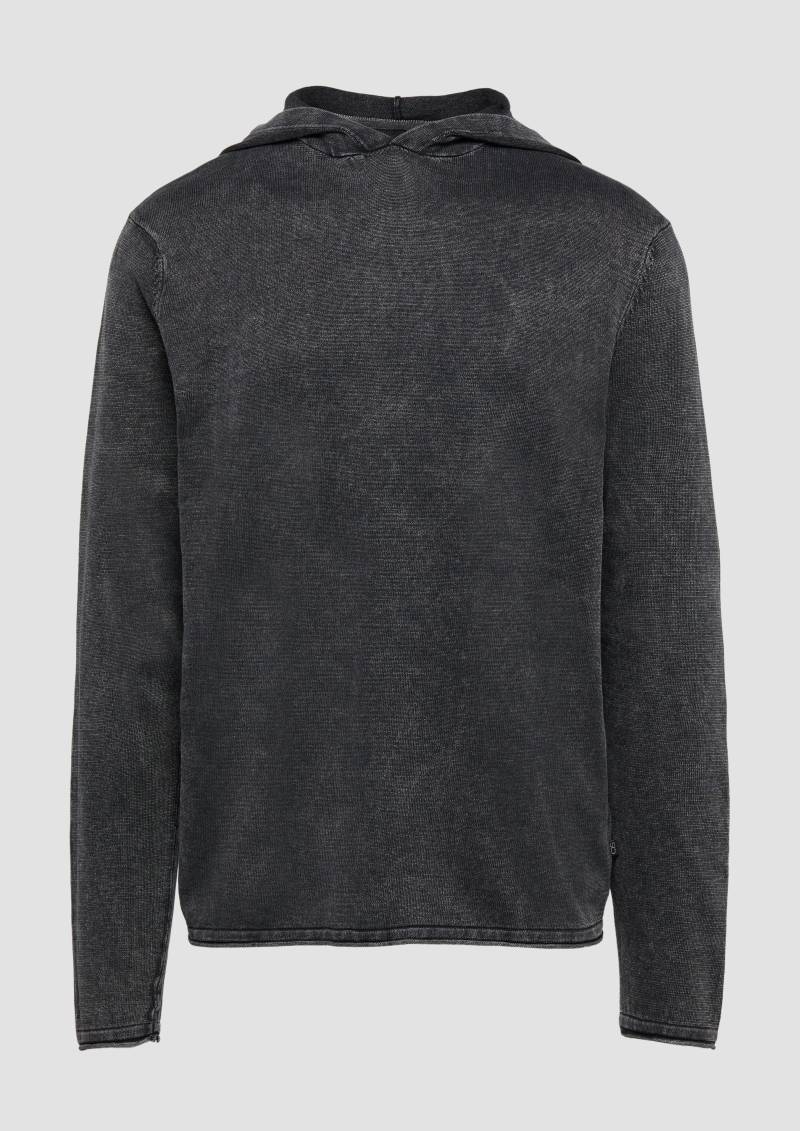 QS - Kapuzenpullover aus Feinstrick in gewaschener Optik, Herren, schwarz von QS