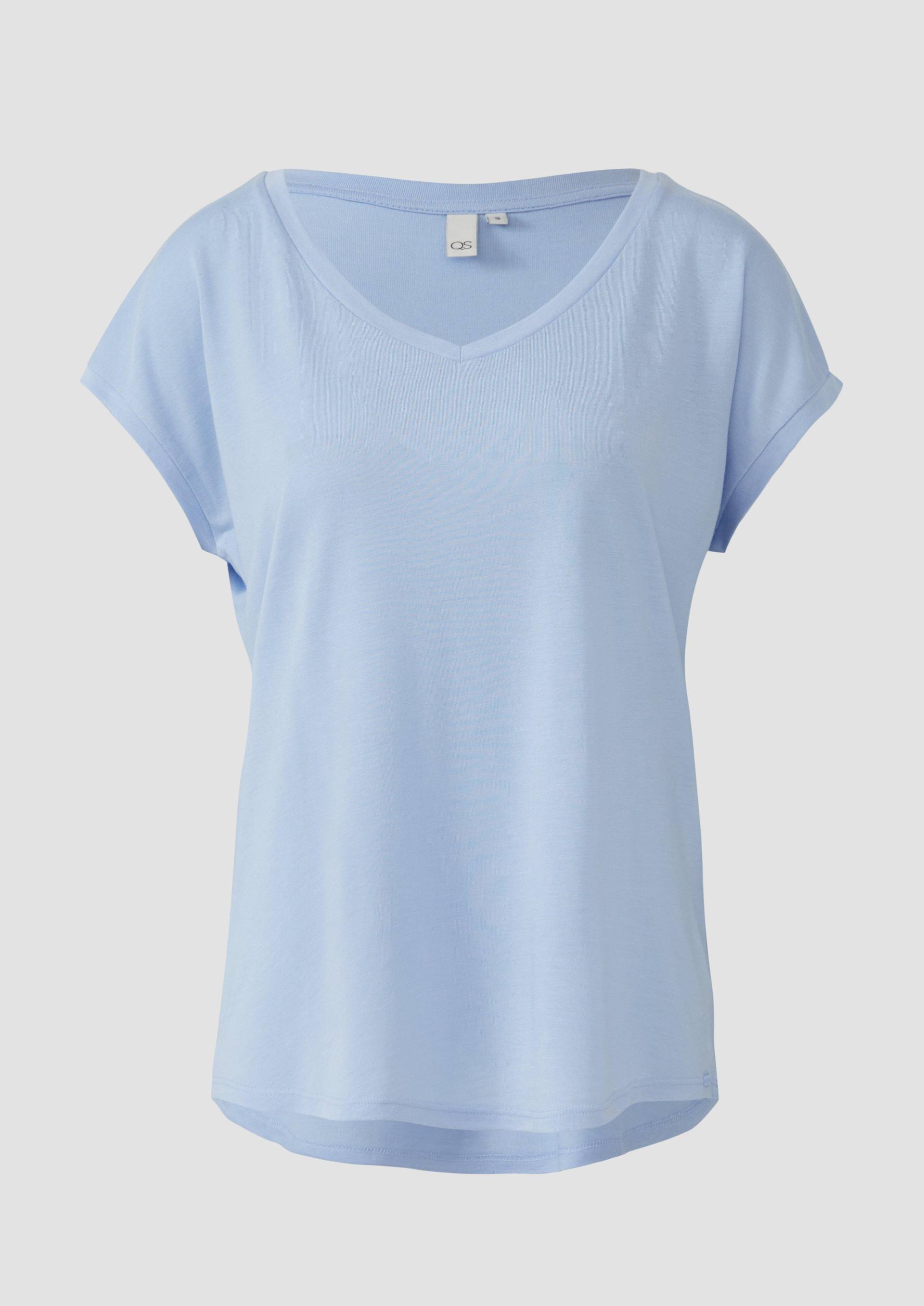 QS - Locker geschnittenes T-Shirt aus Lyocellmix, Damen, blau von QS