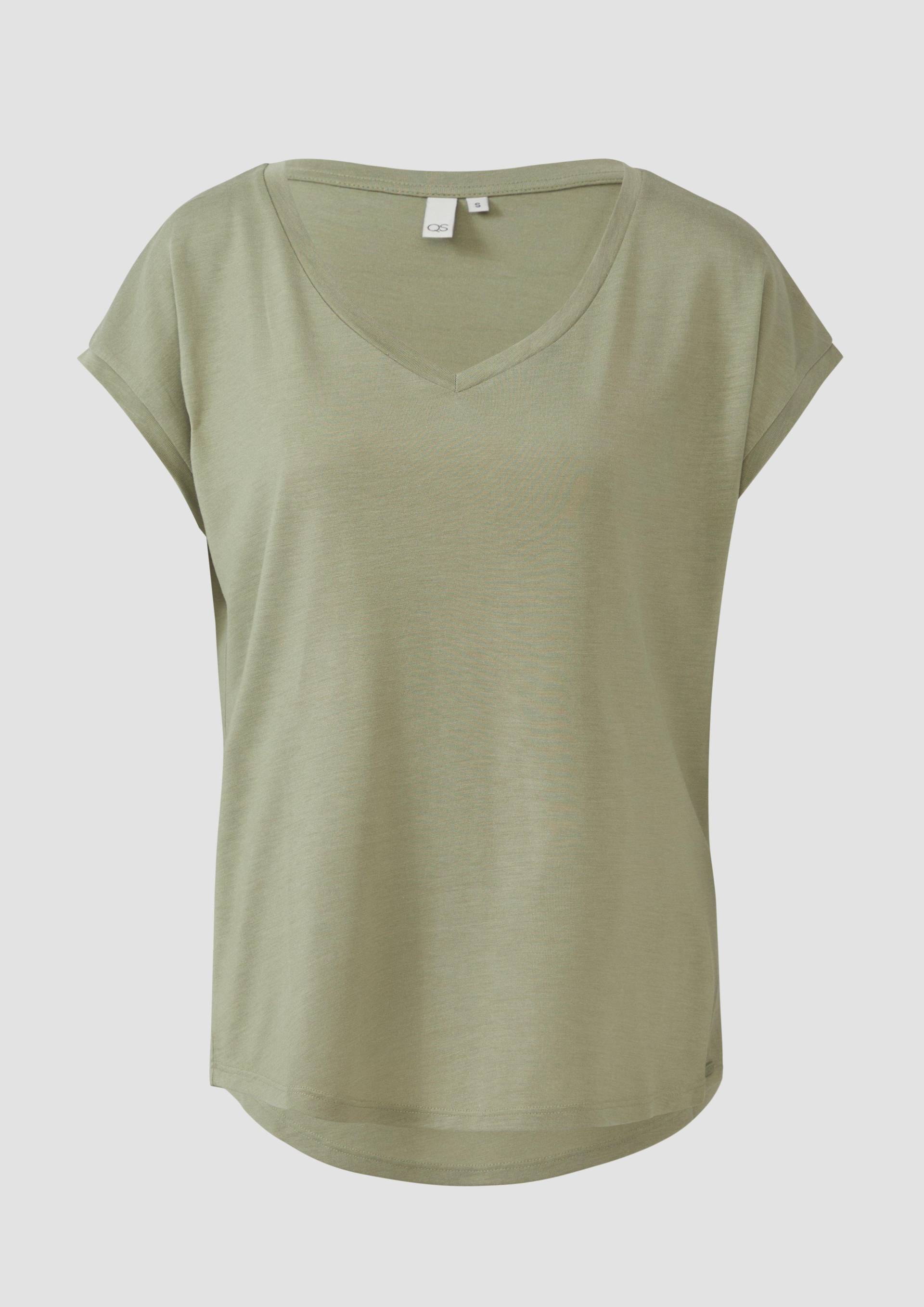 QS - Locker geschnittenes T-Shirt aus Lyocellmix, Damen, Grün von QS
