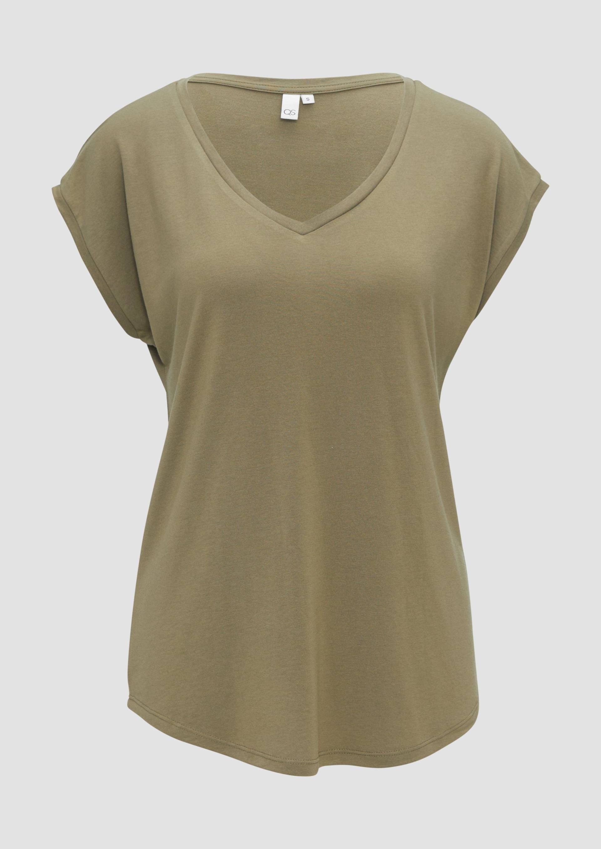 QS - Locker geschnittenes T-Shirt im Modalmix, Damen, Grün von QS