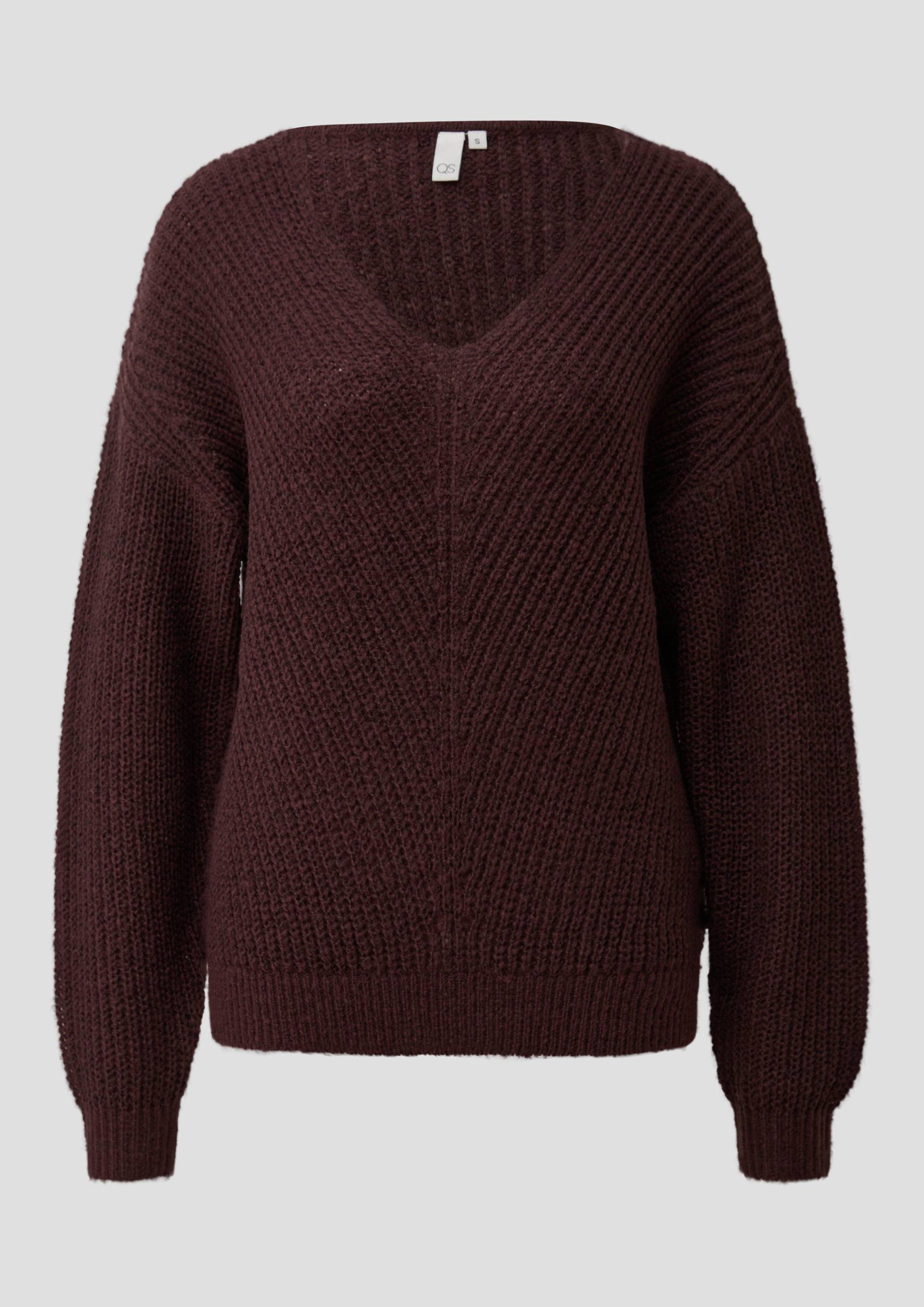 QS - Locker gestrickter Pullover mit V-Auschnitt in Melange Optik, Damen, rot von QS