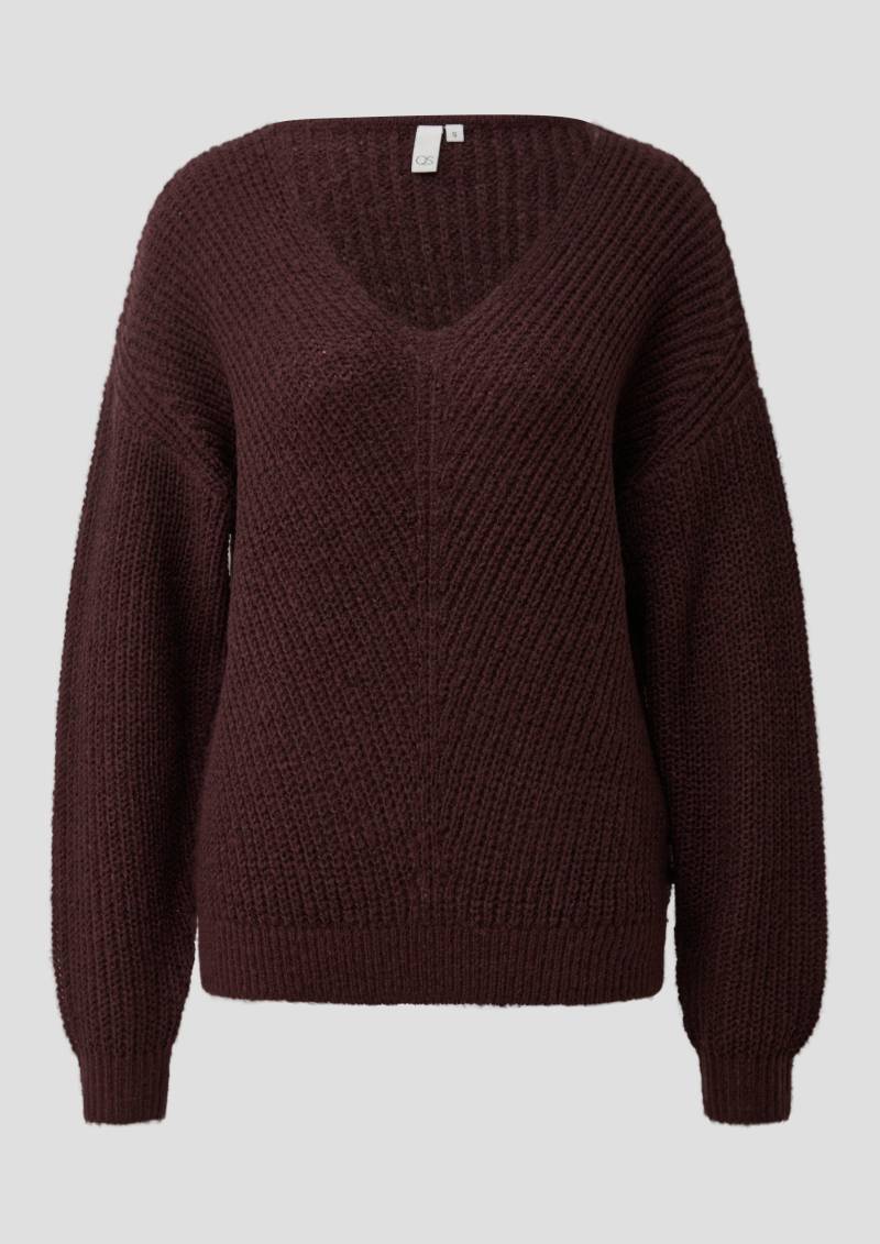 QS - Locker gestrickter Pullover mit V-Auschnitt in Melange Optik, Damen, rot von QS