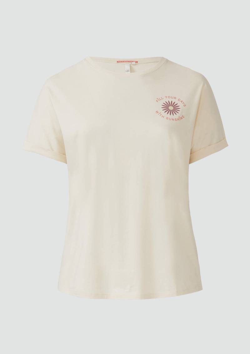 QS - Lockeres T- Shirt mit Ärmelaufschlag und Frontprint, Damen, Beige von QS