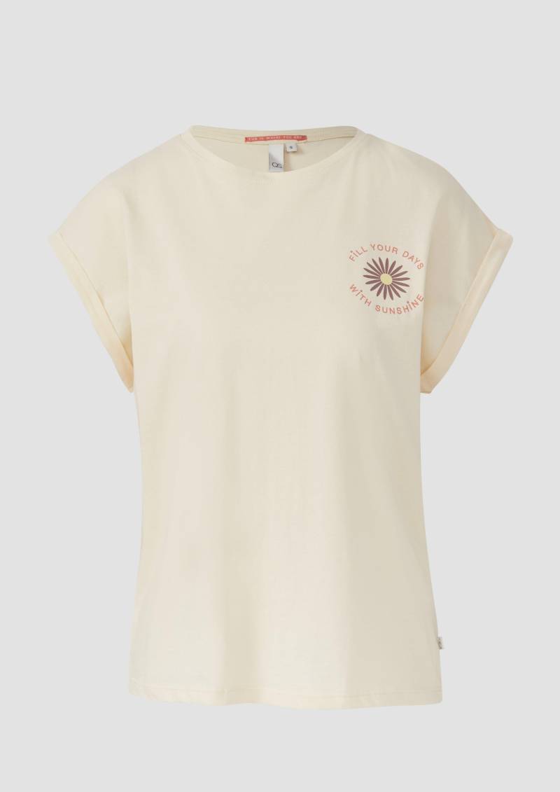 QS - Lockeres T- Shirt mit Ärmelaufschlag und Frontprint, Damen, Beige von QS