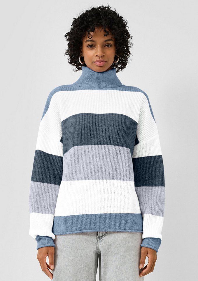 QS Longpullover Strickjacke Rollkragenpullover mit Streifen von QS