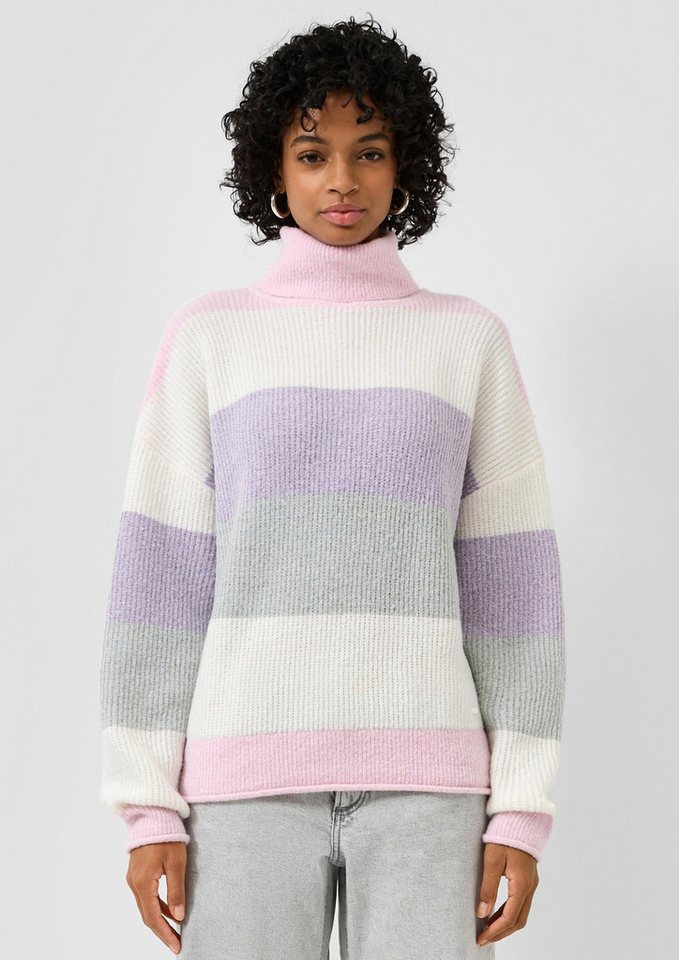 QS Longpullover Strickjacke Rollkragenpullover mit Streifen von QS