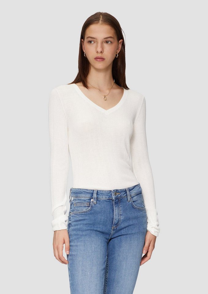 QS Longpullover Strickpullover Gerippter Feinstrickpullover aus Viskosemix von QS