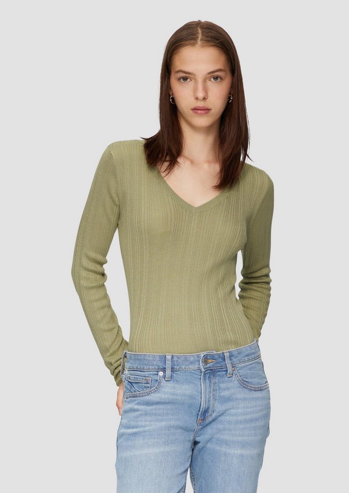 QS Longpullover Strickpullover Gerippter Feinstrickpullover aus Viskosemix von QS