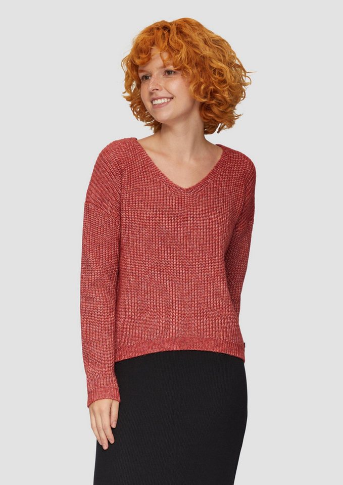 QS Longpullover Strickpullover Pullover mit überschnittenen Schultern in Melange-Optik von QS