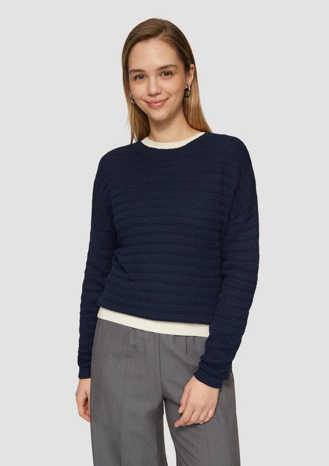 QS Longpullover Strickpullover Baumwollmix-Pullover mit Strukturmuster von QS