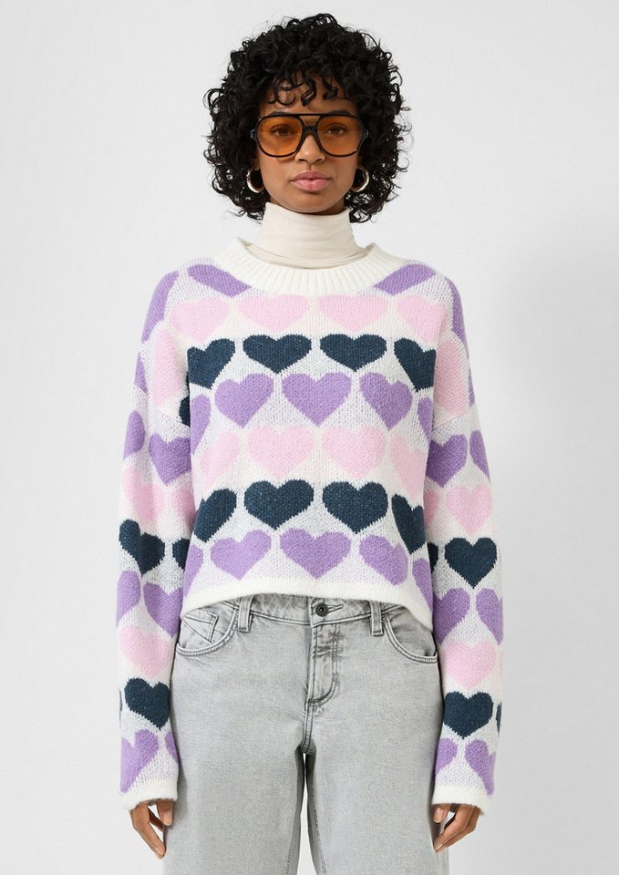QS Longpullover Strickpullover Pullover mit Herzmuster von QS