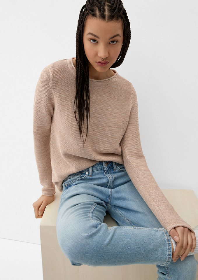 QS Longpullover Strickpullover Pullover mit Rollsaumkanten von QS