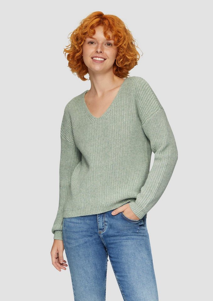 QS Longpullover Strickpullover Pullover mit überschnittenen Schultern in Melange-Optik von QS