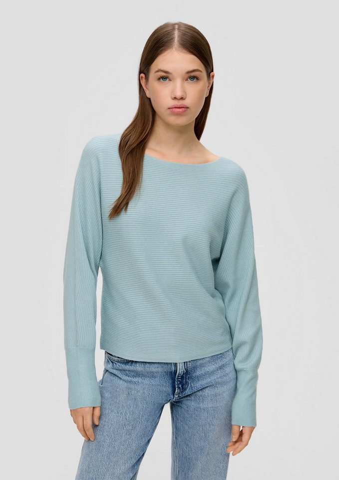 QS Longpullover Strickpullover Rippstrickpulli mit Fledermausarm von QS