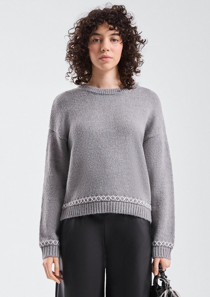 QS Longpullover Strickpullover Pullover mit Stickerei von QS
