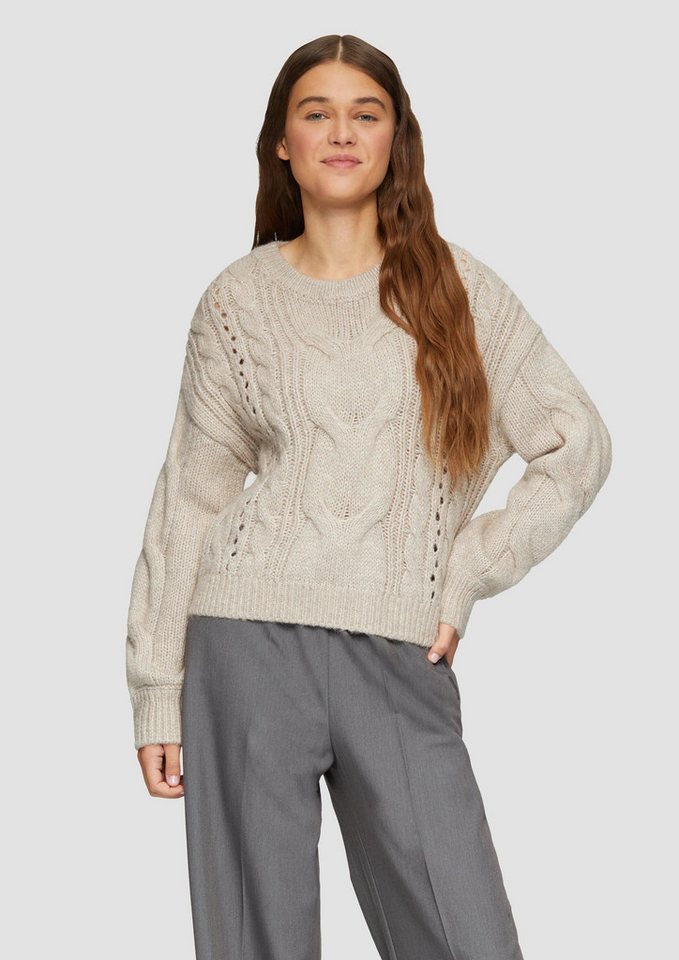 QS Longpullover Strickpullover Softer Zopfstrickpullover mit überschnittenen Schultern von QS