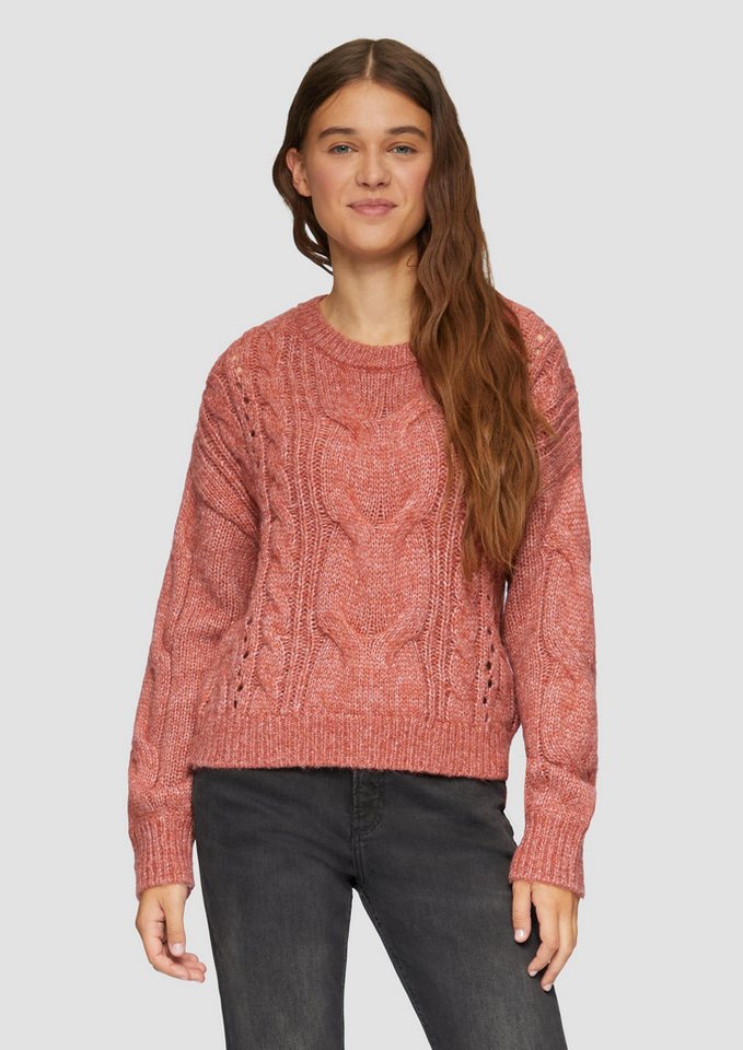 QS Longpullover Strickpullover Softer Zopfstrickpullover mit überschnittenen Schultern von QS