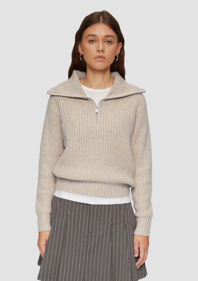 QS Longpullover Strickpullover Strickpullover mit Troyer-Kragen von QS