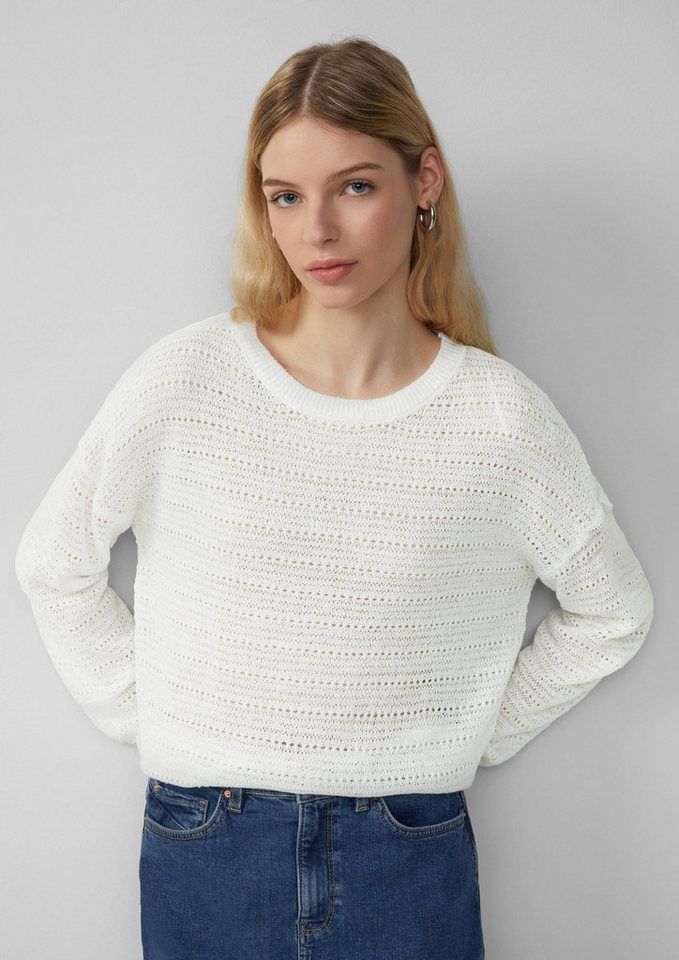 QS Longpullover Strickpullover leichter Pullover mit Ajourmuster von QS