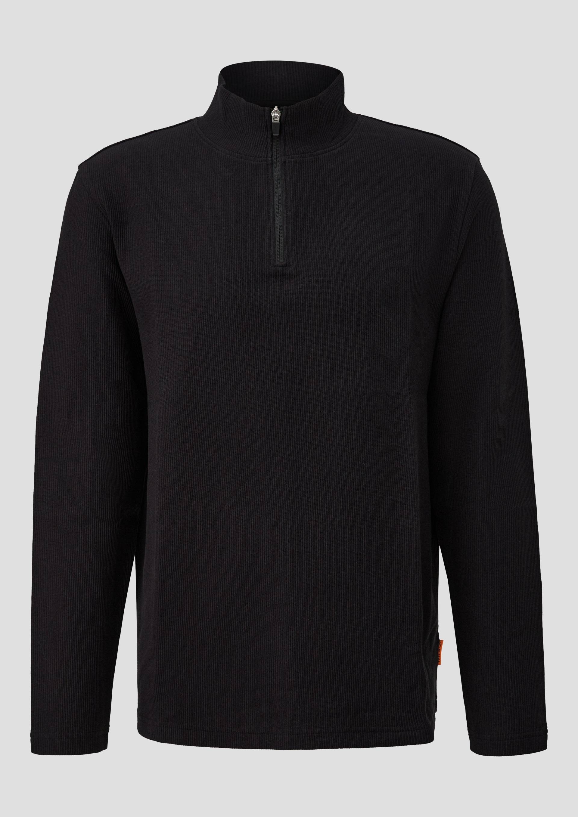 QS - Longsleeve in Rippstruktur mit Stehkragen und Reißverschluss, Herren, schwarz QS - Longsleeve in Rippstruktur mit Stehkragen und Reißverschluss, Herren, schwarz von QS