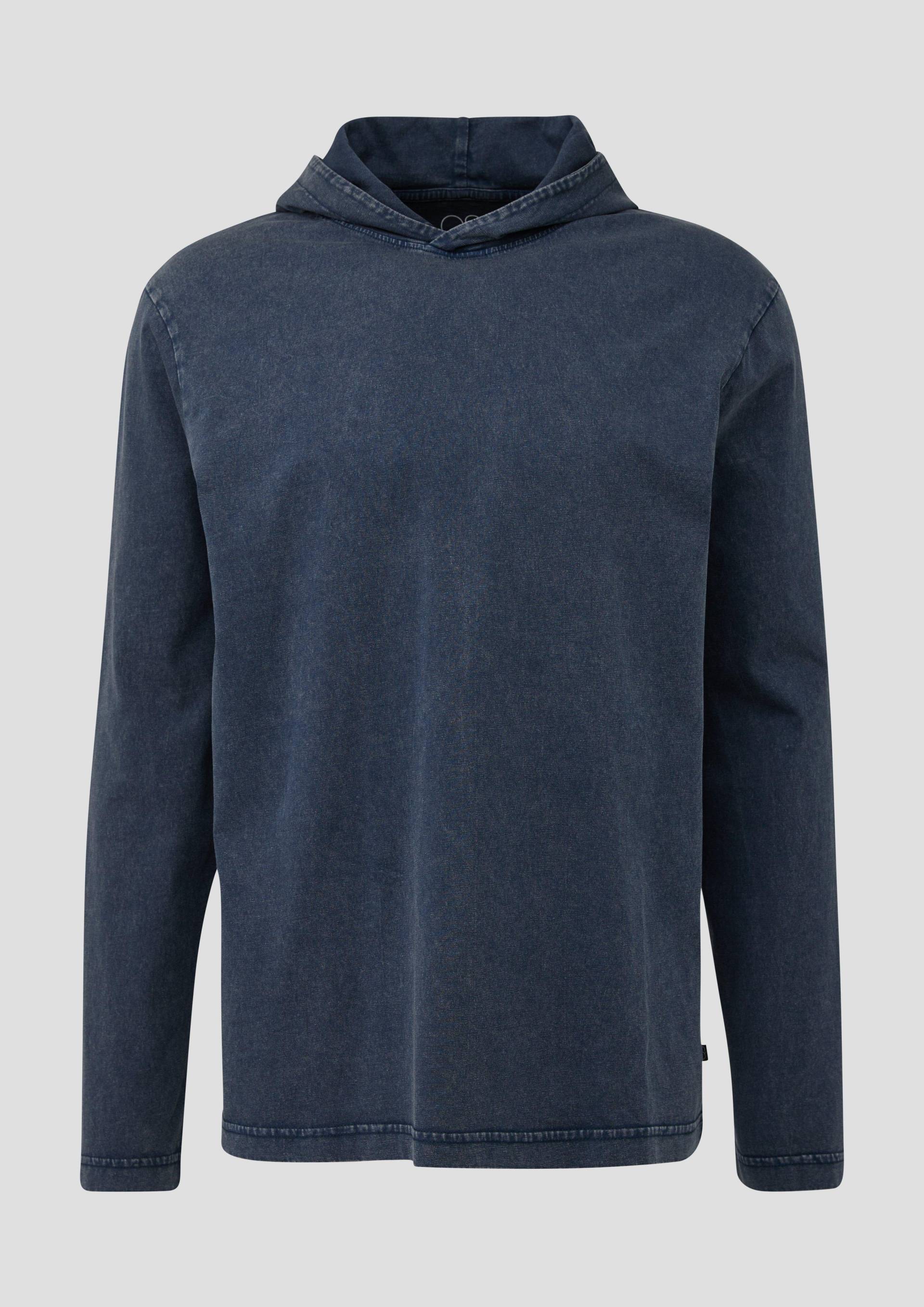 QS - Gewaschenes Longsleeve mit Kapuze, Herren, blau von QS