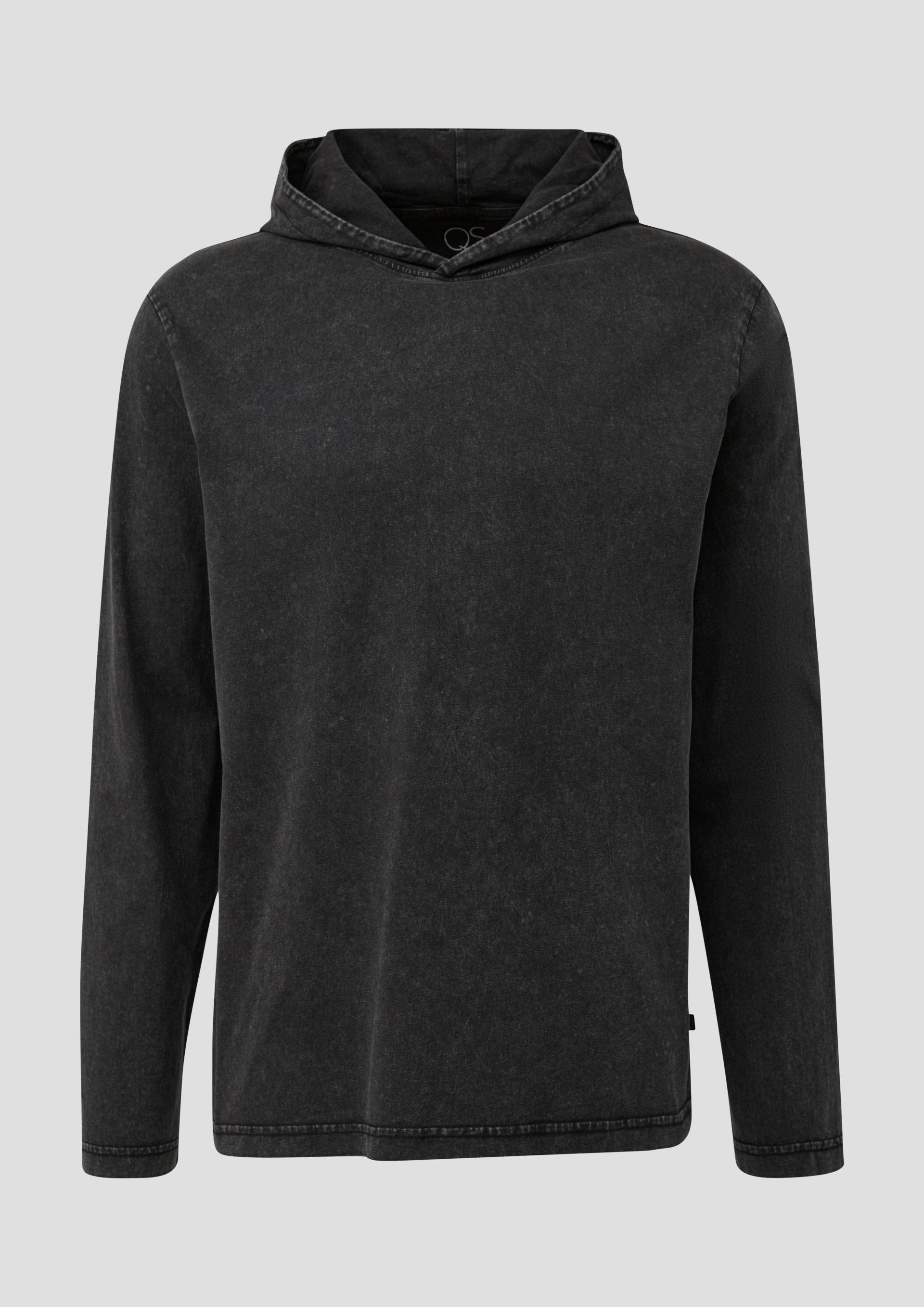 QS - Gewaschenes Longsleeve mit Kapuze, Herren, schwarz von QS