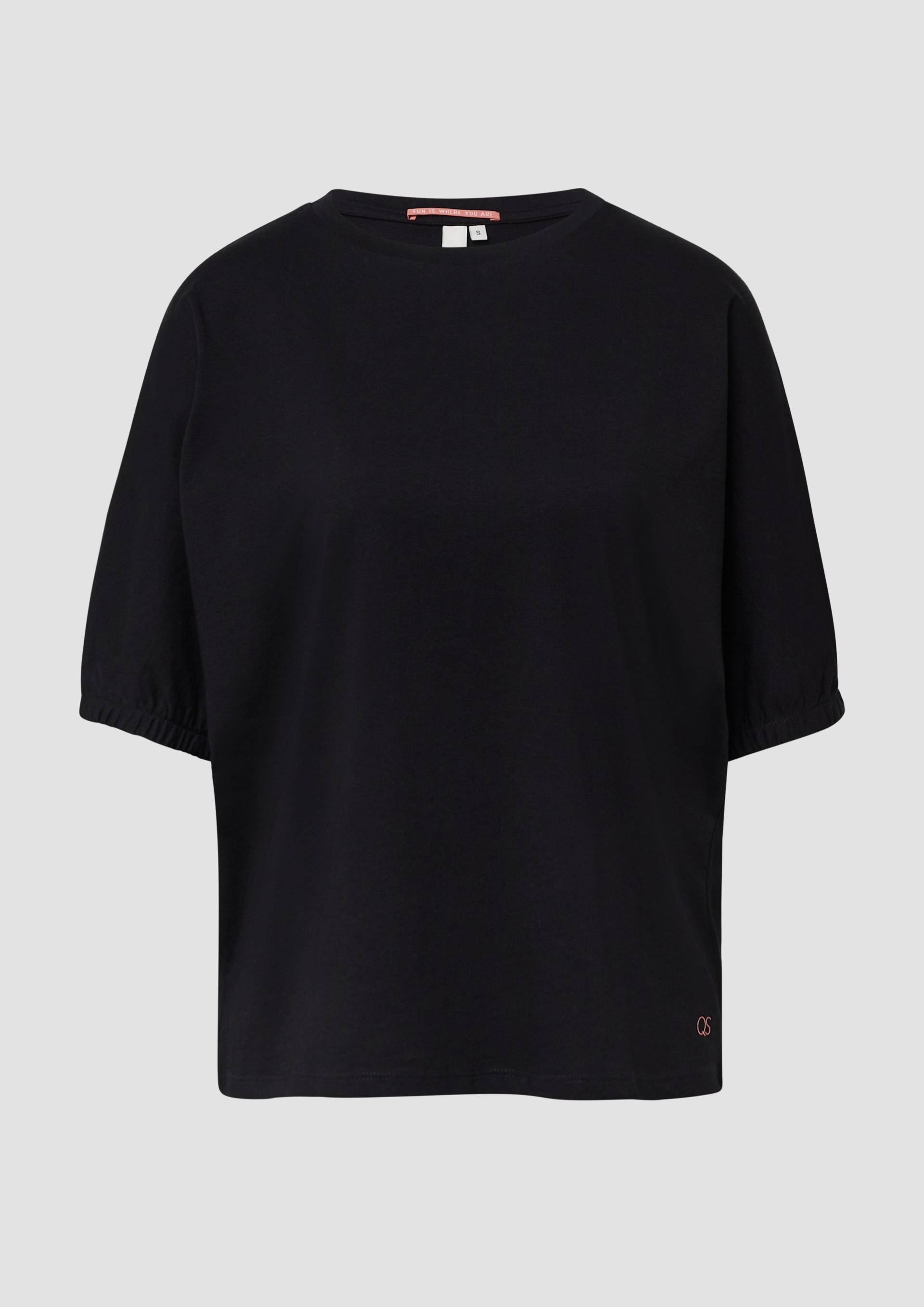 QS - Loose Fit T-Shirt mit Gummibund an den Ärmeln, Damen, schwarz von QS