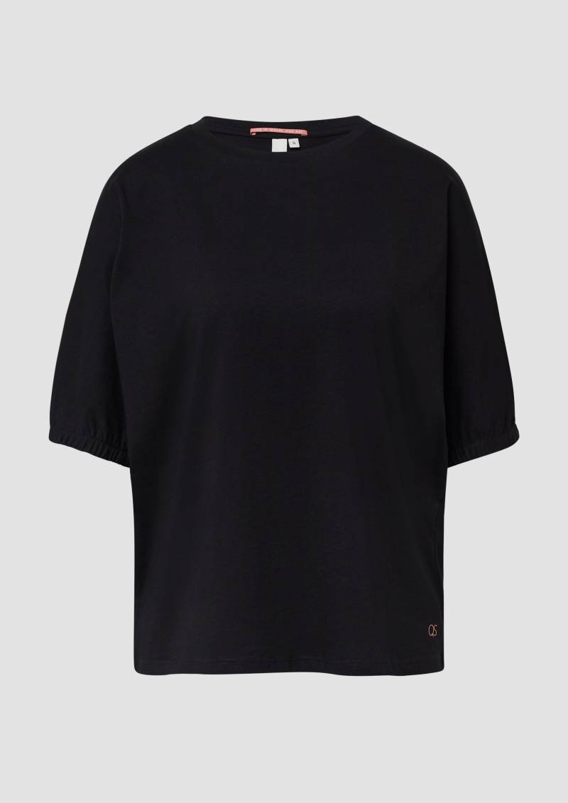 QS - Loose Fit T-Shirt mit Gummibund an den Ärmeln, Damen, schwarz von QS
