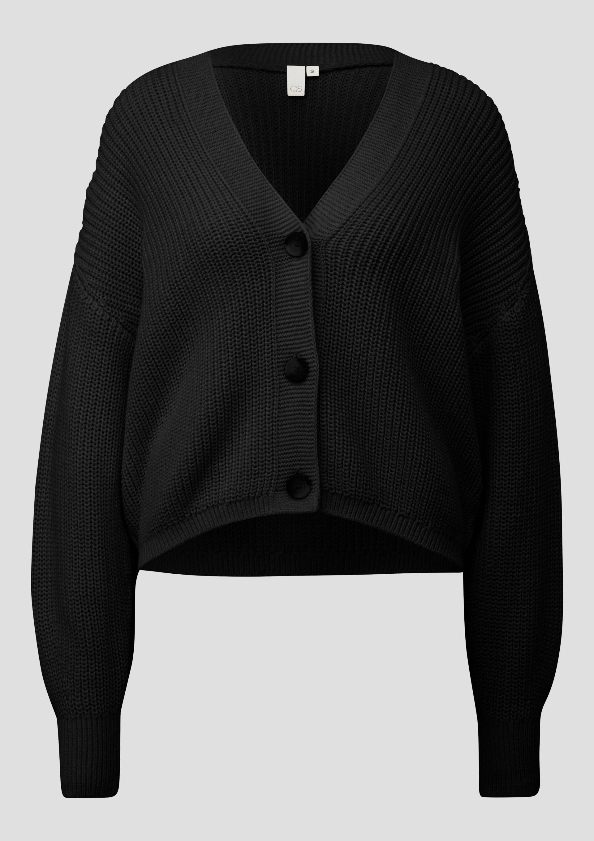 QS - Melierte Strickjacke aus Baumwollmix, Damen, schwarz von QS