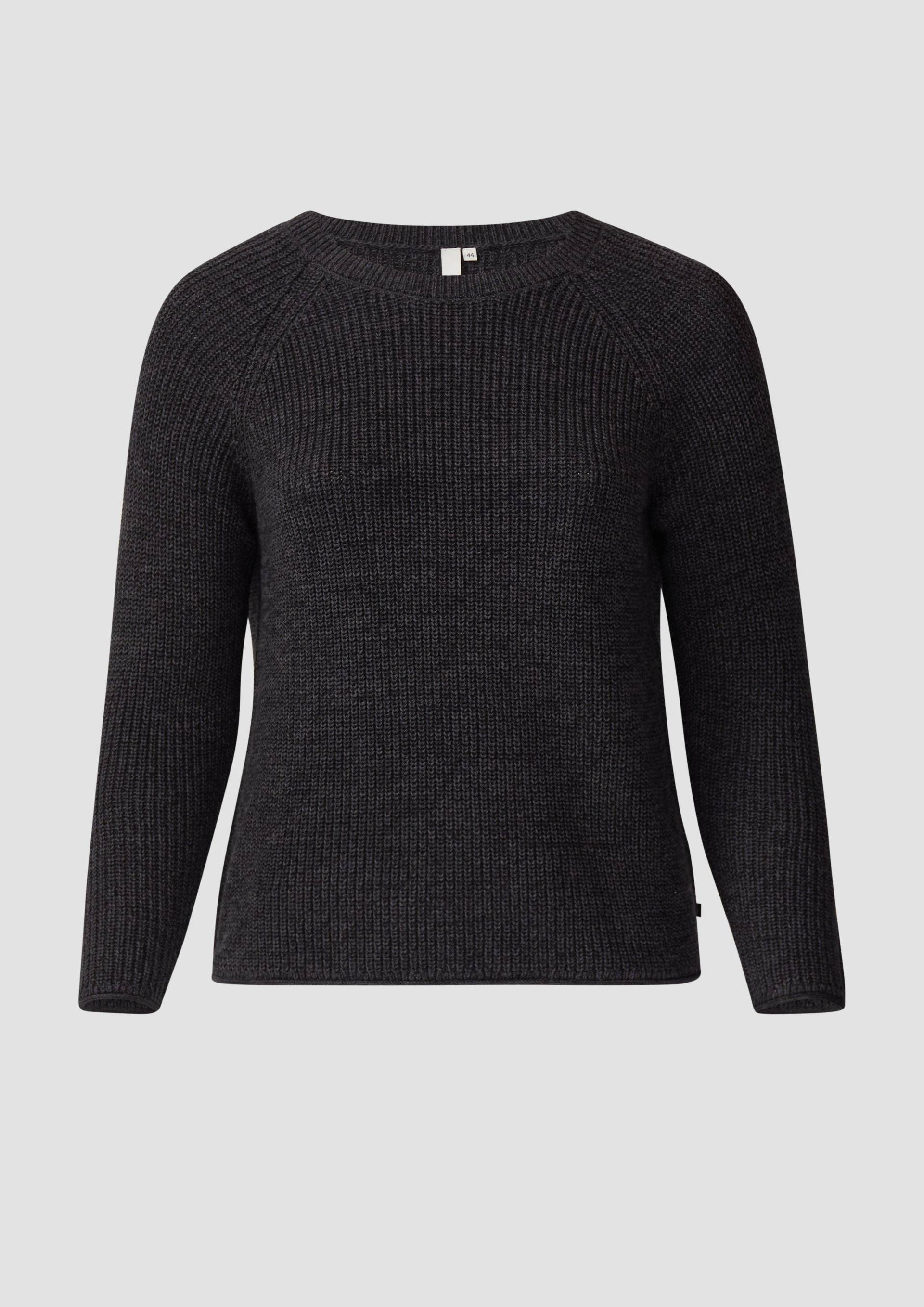 QS - Melierter Strickpullover mit Raglanärmeln, Damen, schwarz von QS