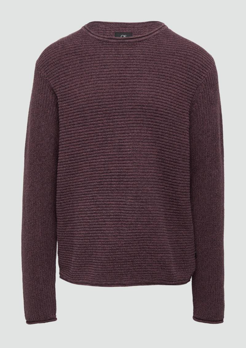 QS - Melierter Strickpullover mit Rippstruktur, Herren, Rosa von QS