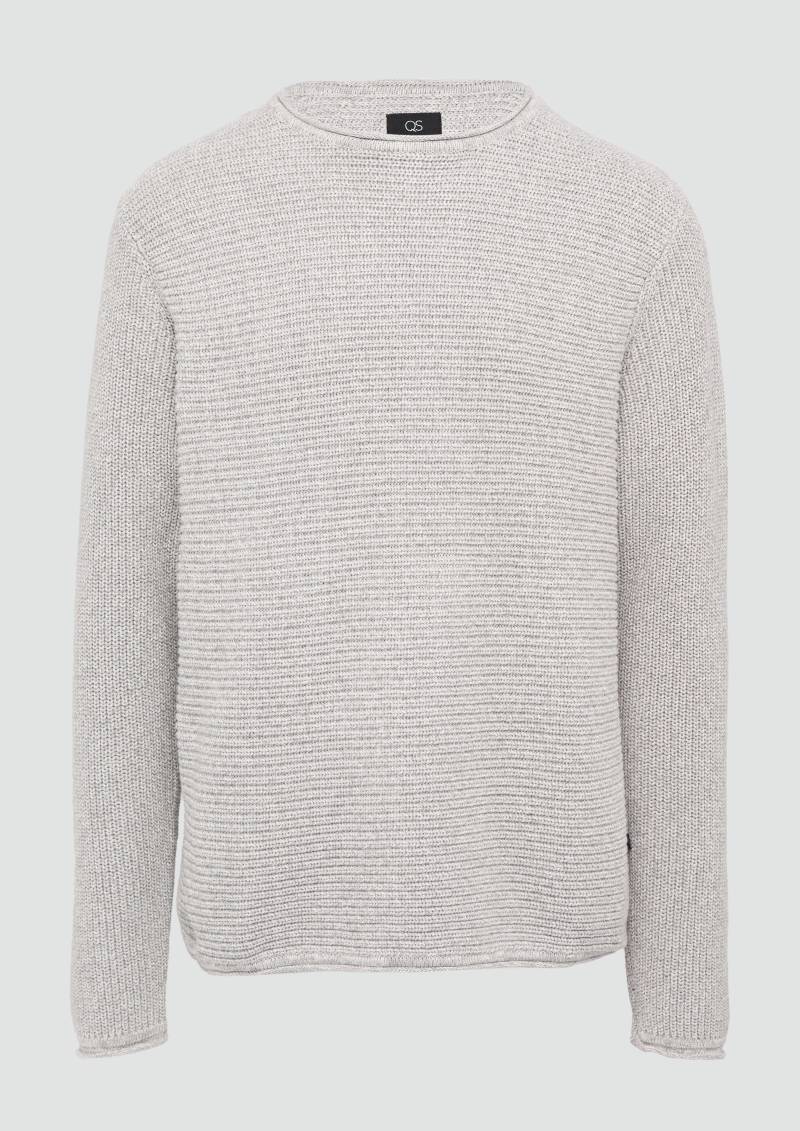 QS - Melierter Strickpullover mit Rippstruktur, Herren, grau von QS