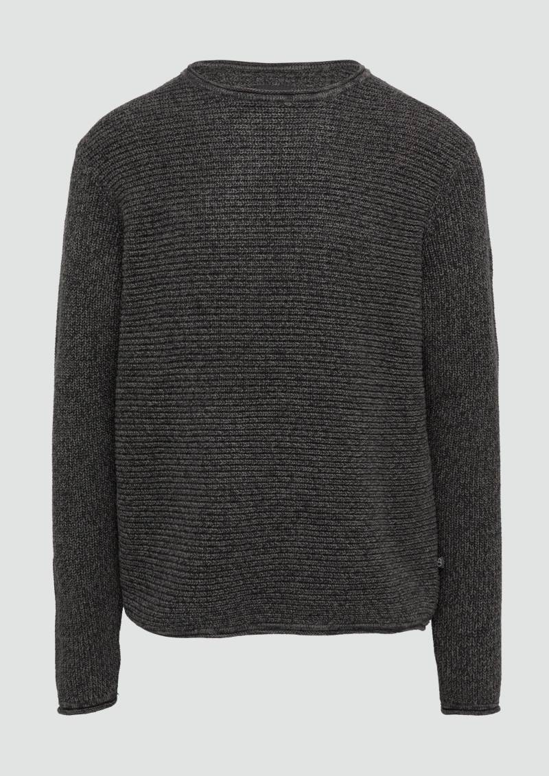 QS - Melierter Strickpullover mit Rippstruktur, Herren, schwarz von QS