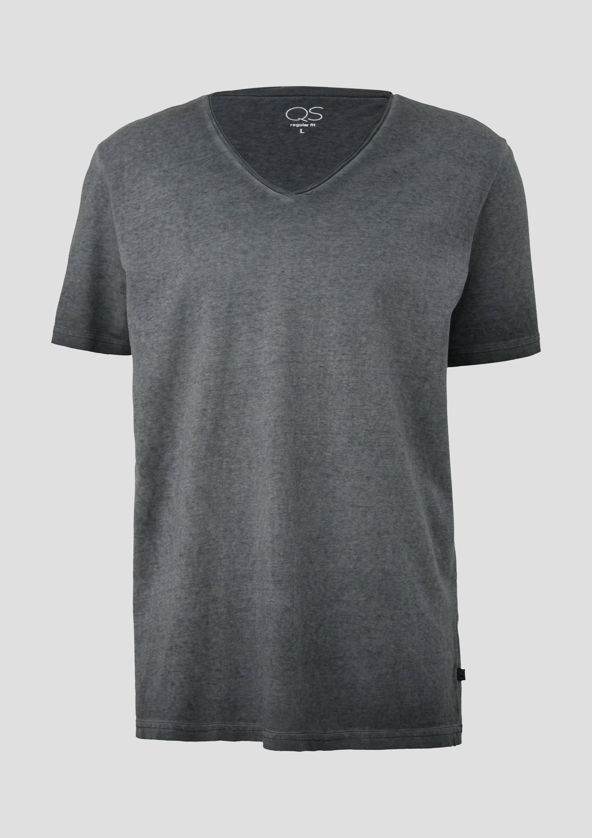 QS - Meliertes T-Shirt aus Baumwollmix, Herren, schwarz von QS