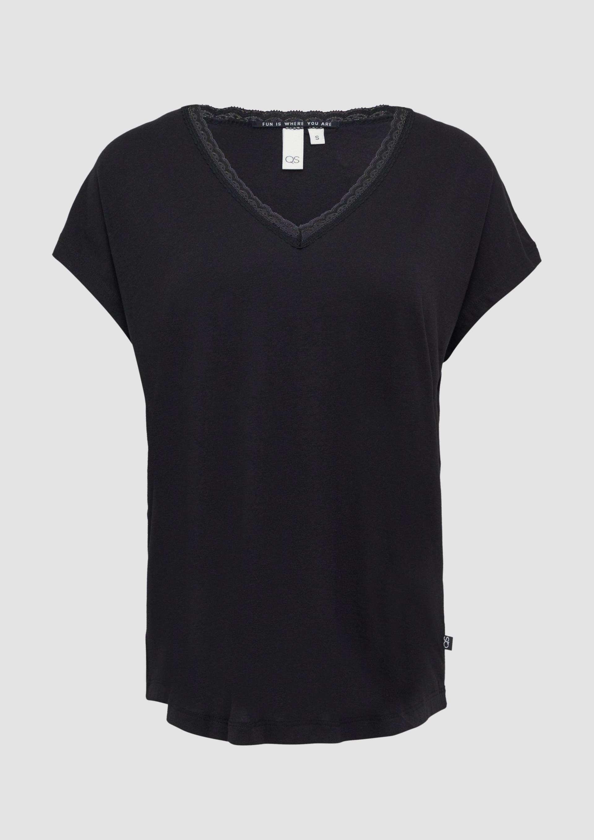 QS - Modalmix-Shirt mit Spitzenblende, Damen, schwarz von QS