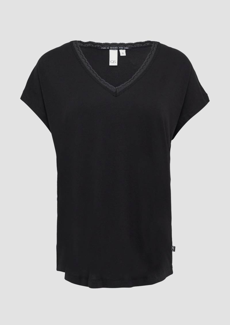 QS - Modalmix-Shirt mit Spitzenblende, Damen, schwarz von QS
