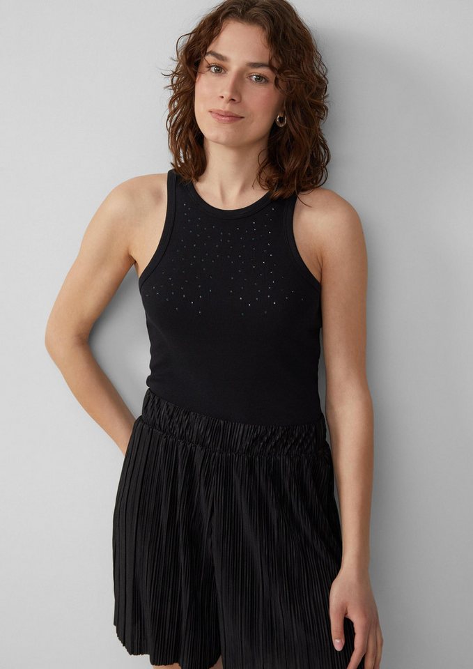 QS Muskelshirt T-Shirt Geripptes Tanktop mit Schmucksteine von QS