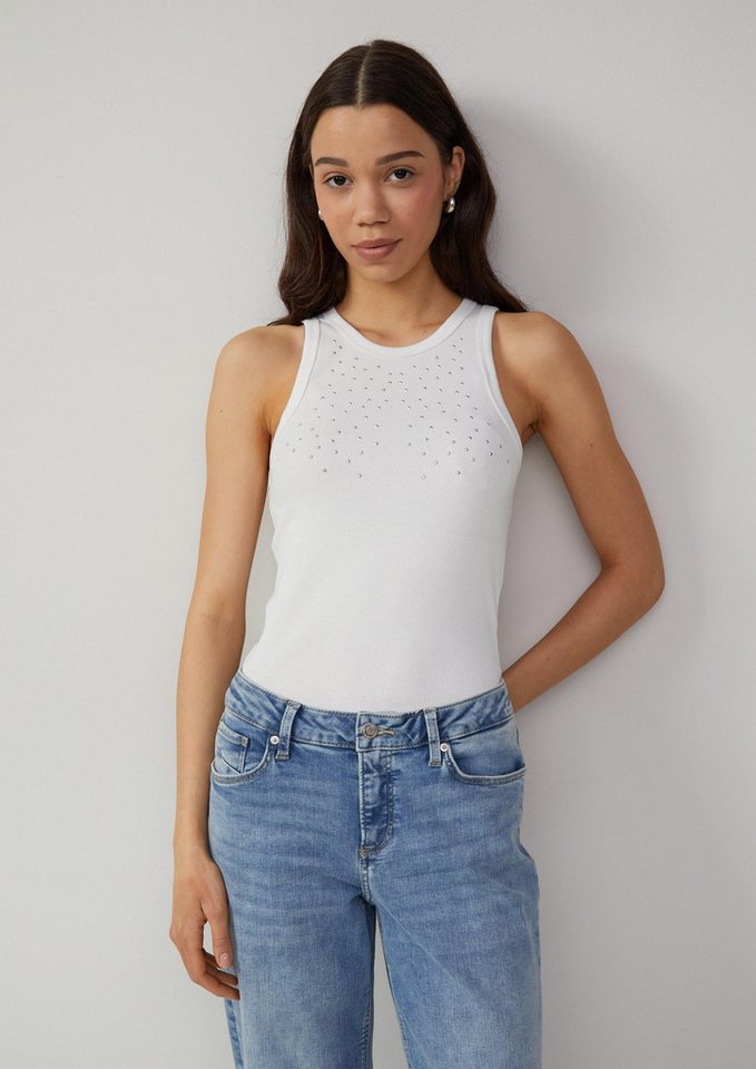 QS Muskelshirt T-Shirt Geripptes Tanktop mit Schmucksteine von QS