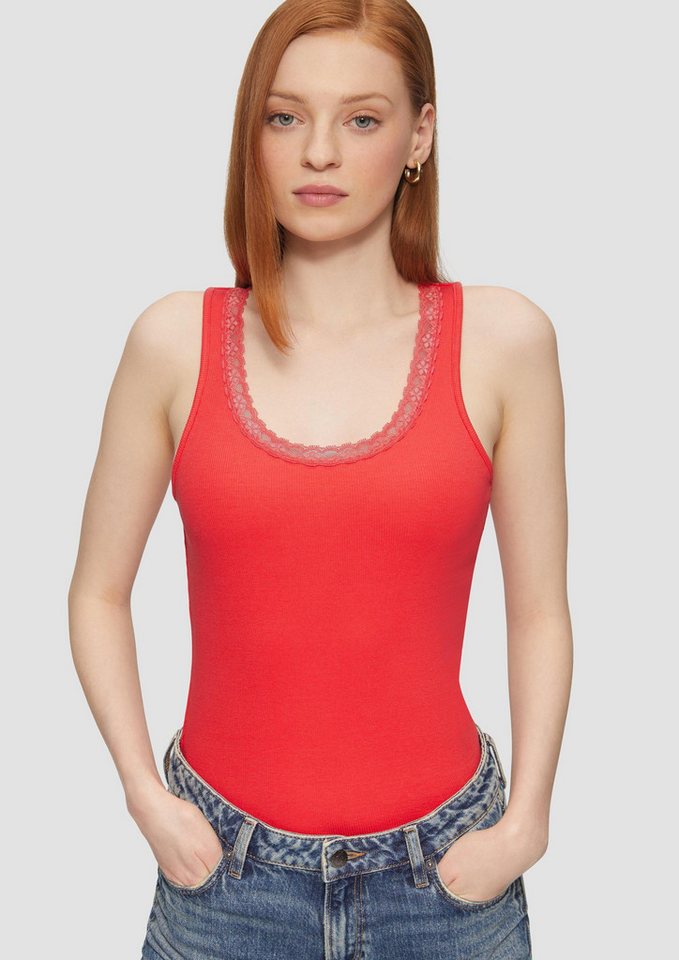 QS Muskelshirt T-Shirt Ripptop mit Spitze am Ausschitt von QS