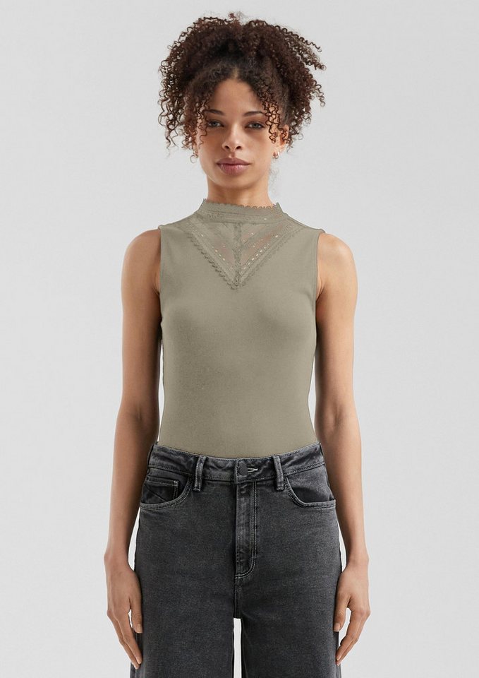 QS Muskelshirt T-Shirt Ripptop mit Spitzeneinsatz von QS