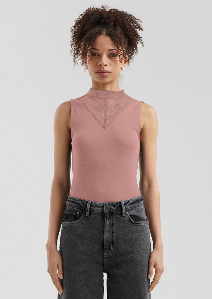 QS Muskelshirt T-Shirt Ripptop mit Spitzeneinsatz von QS