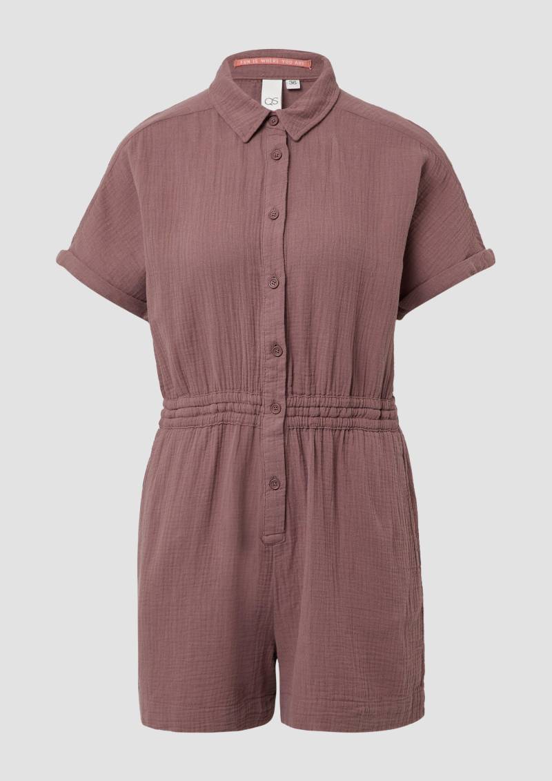 QS - Musselin-Overall mit Elastikbund in der Taille, Damen, lila von QS