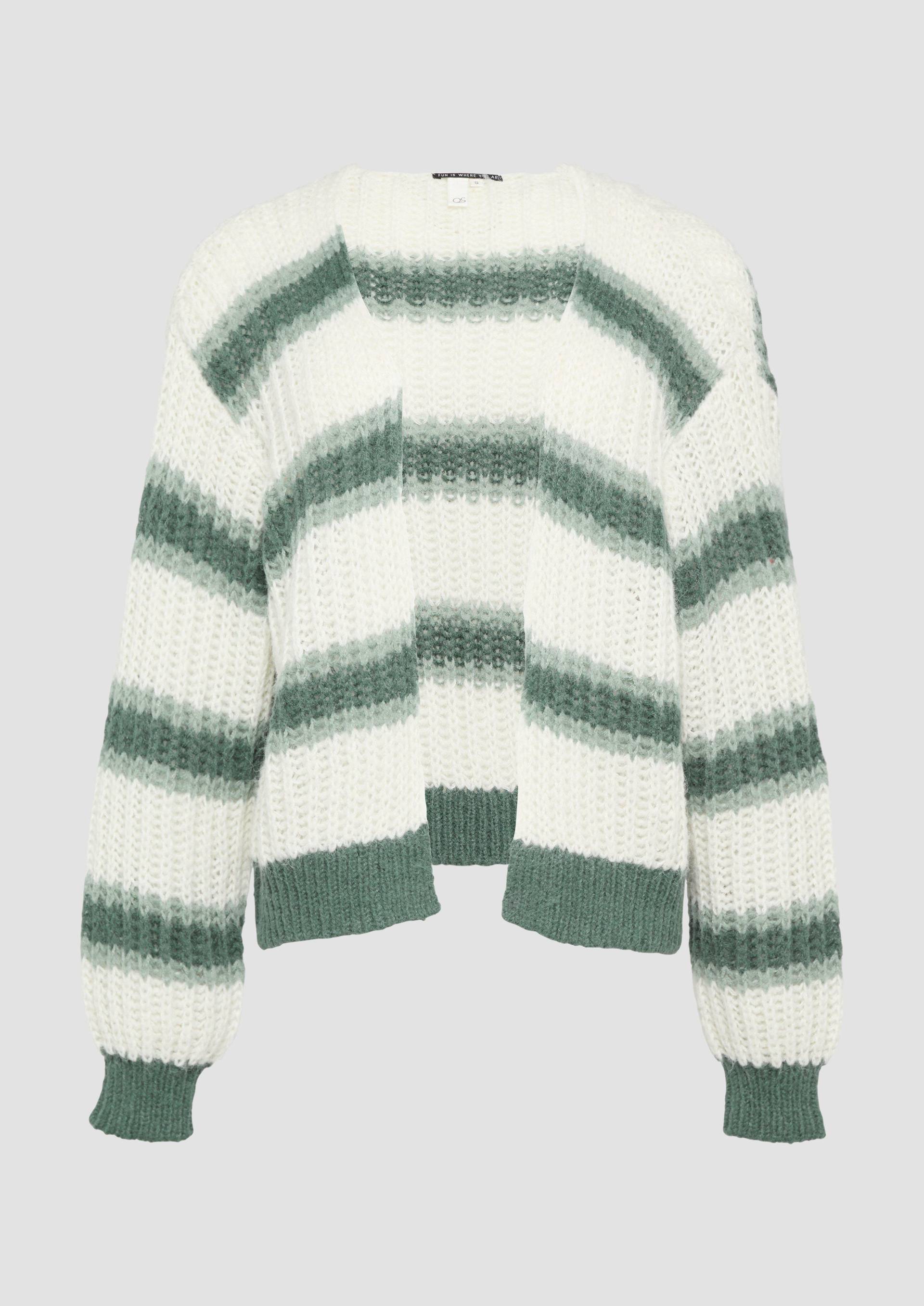 QS - Offene Strickjacke mit Blockstreifen, Damen, creme|grün|mehrfarbig von QS