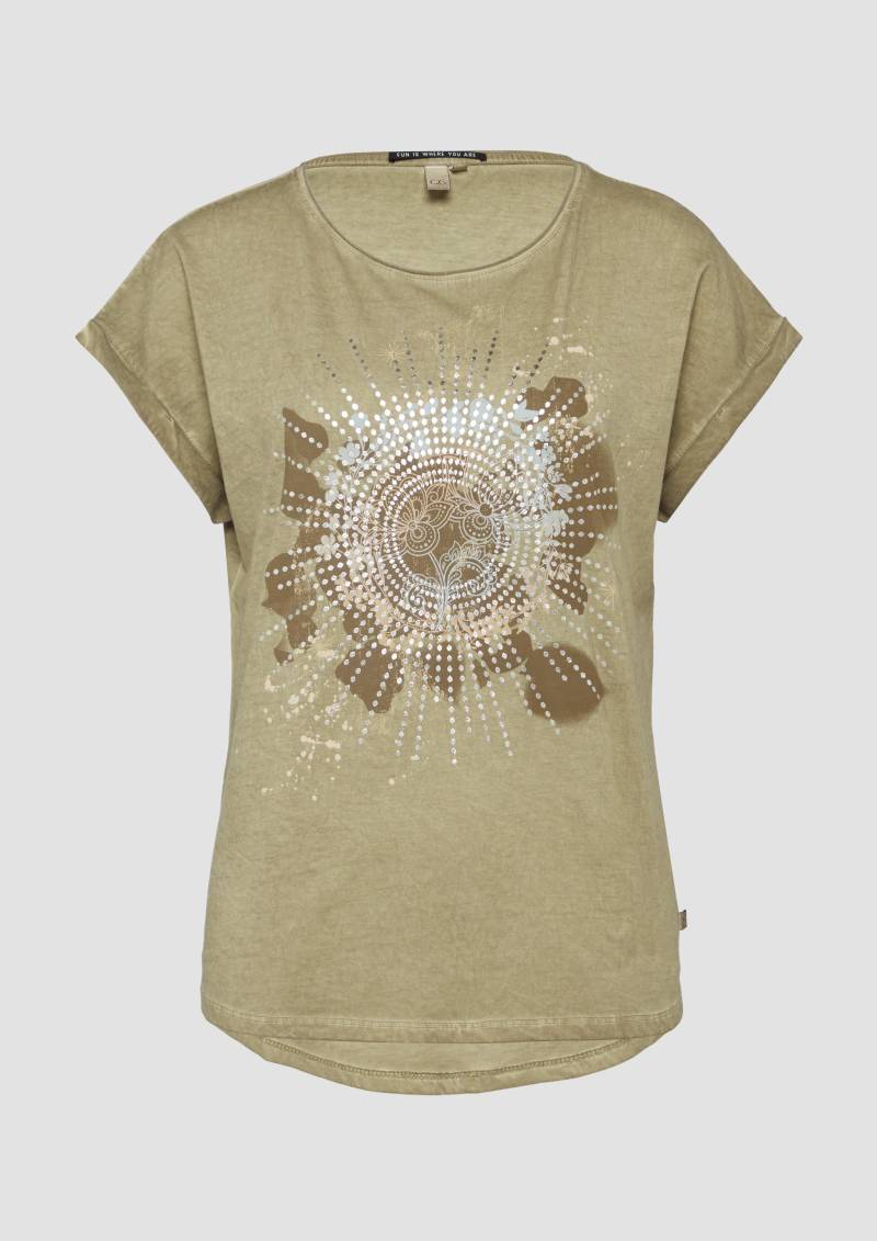 QS - Oversize-Shirt in gewaschener Optik mit Frontprint, Damen, Grün von QS
