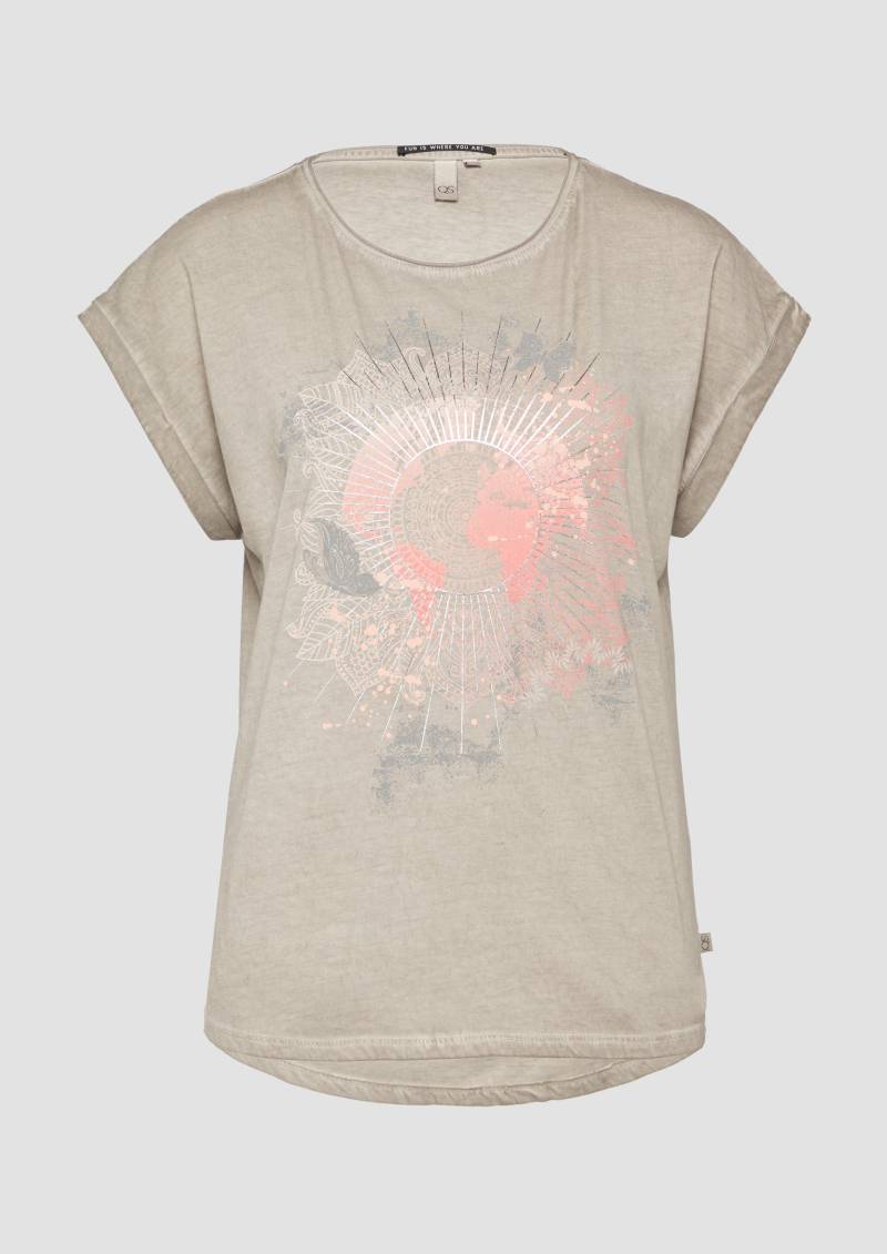 QS - Oversize-Shirt in gewaschener Optik mit Frontprint, Damen, grau von QS