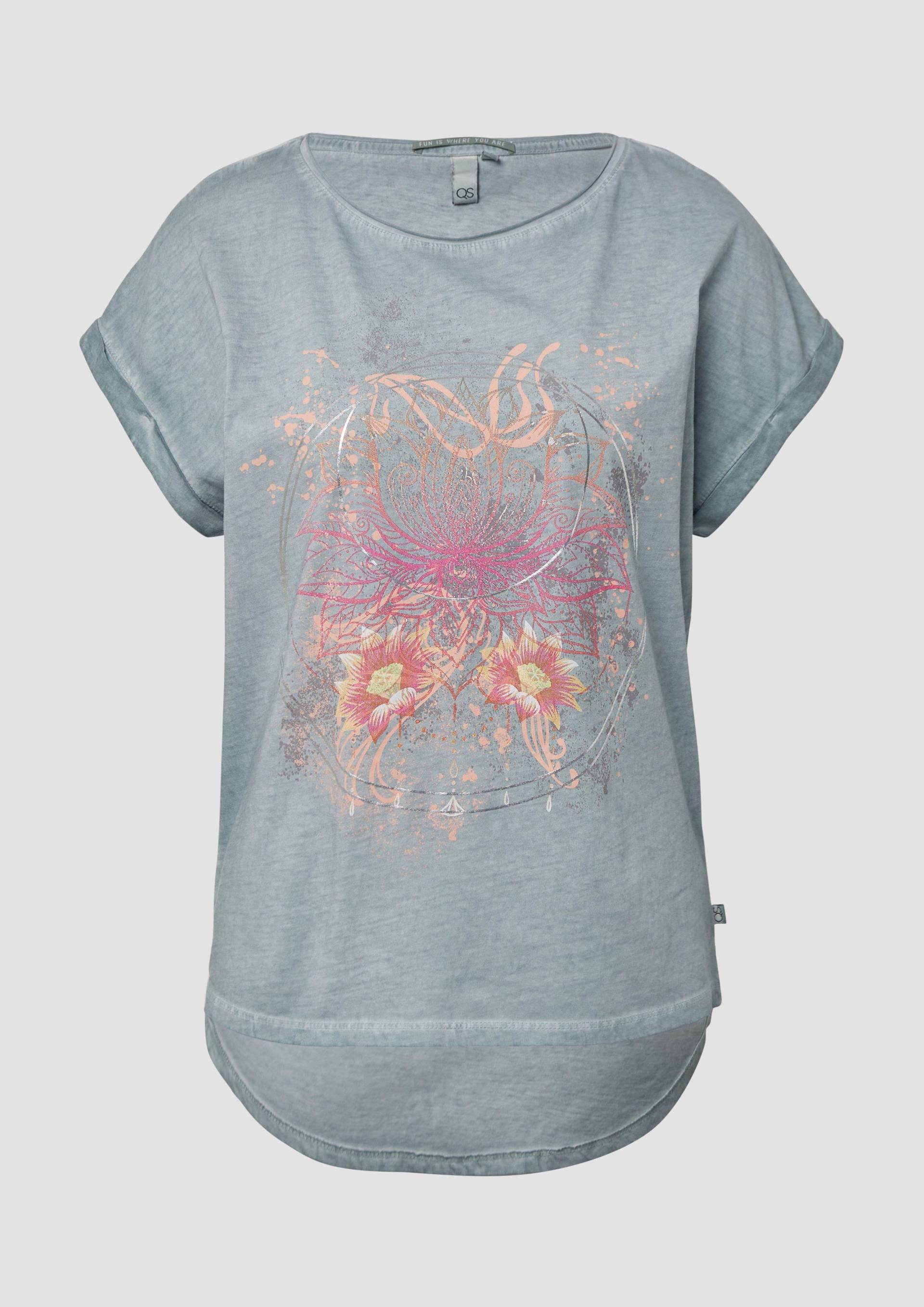 QS - Oversize-Shirt in gewaschener Optik mit Frontprint, Damen, grün von QS