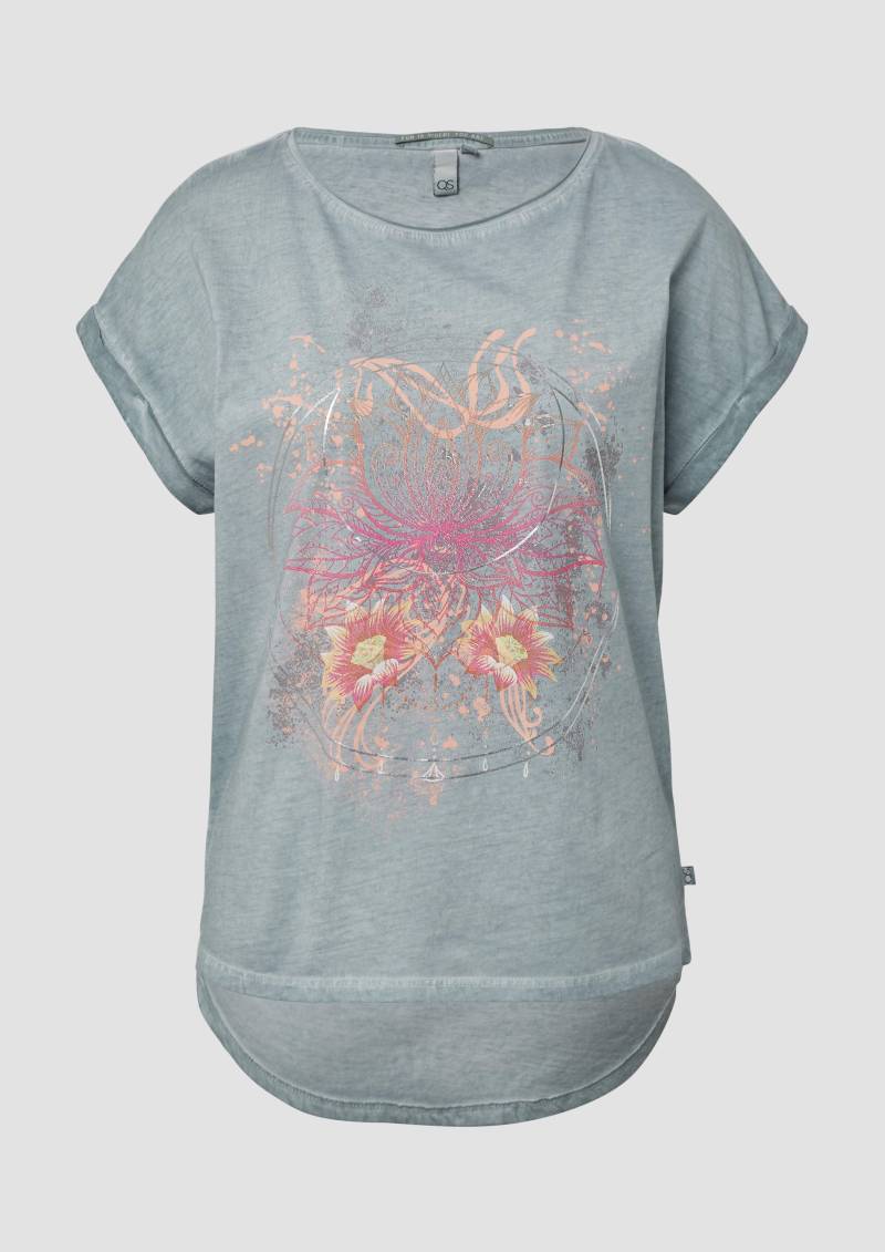 QS - Oversize-Shirt in gewaschener Optik mit Frontprint, Damen, grün von QS